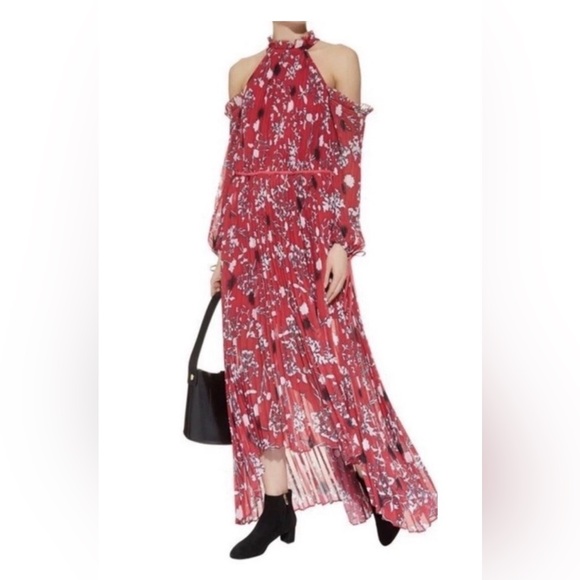 NWT Self-Portrait Red Floral Cold Shoulder Maxi Dress Hi-Low $784 Romantic Small - Picture 6 of 8